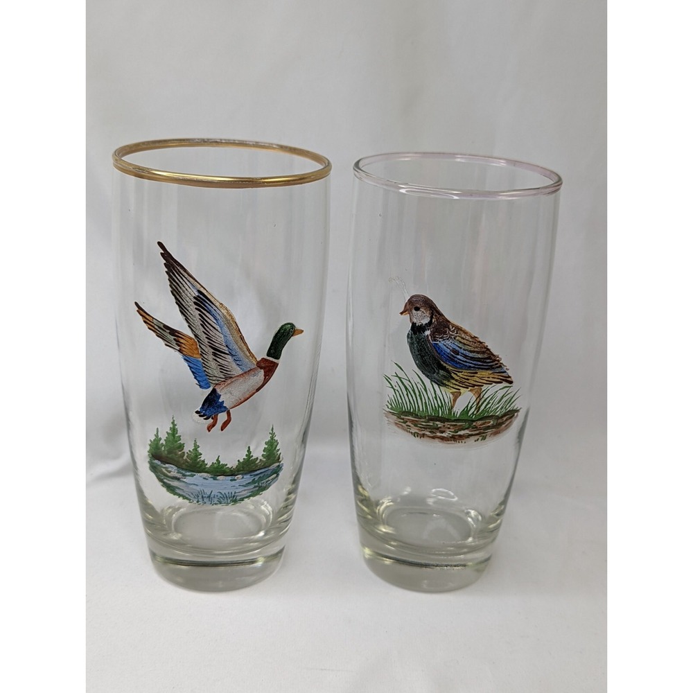 Quail Duck Bird Glass Tumbler 6.25 Inch Raised Relief